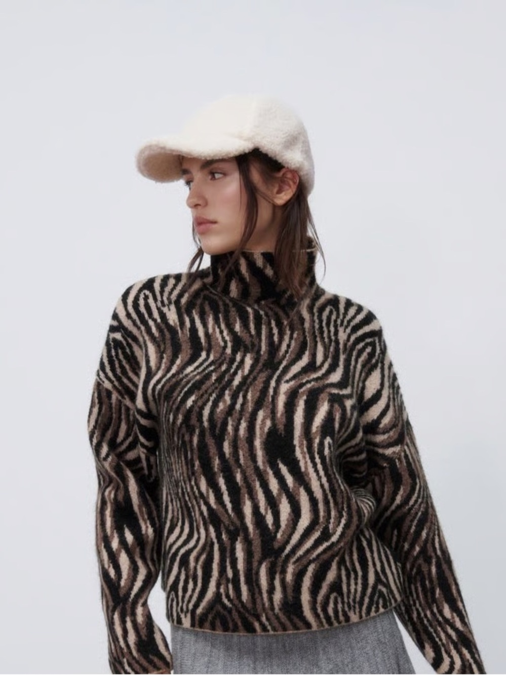Zara Zebra Animal Print Mock TurtleNeck Sweater